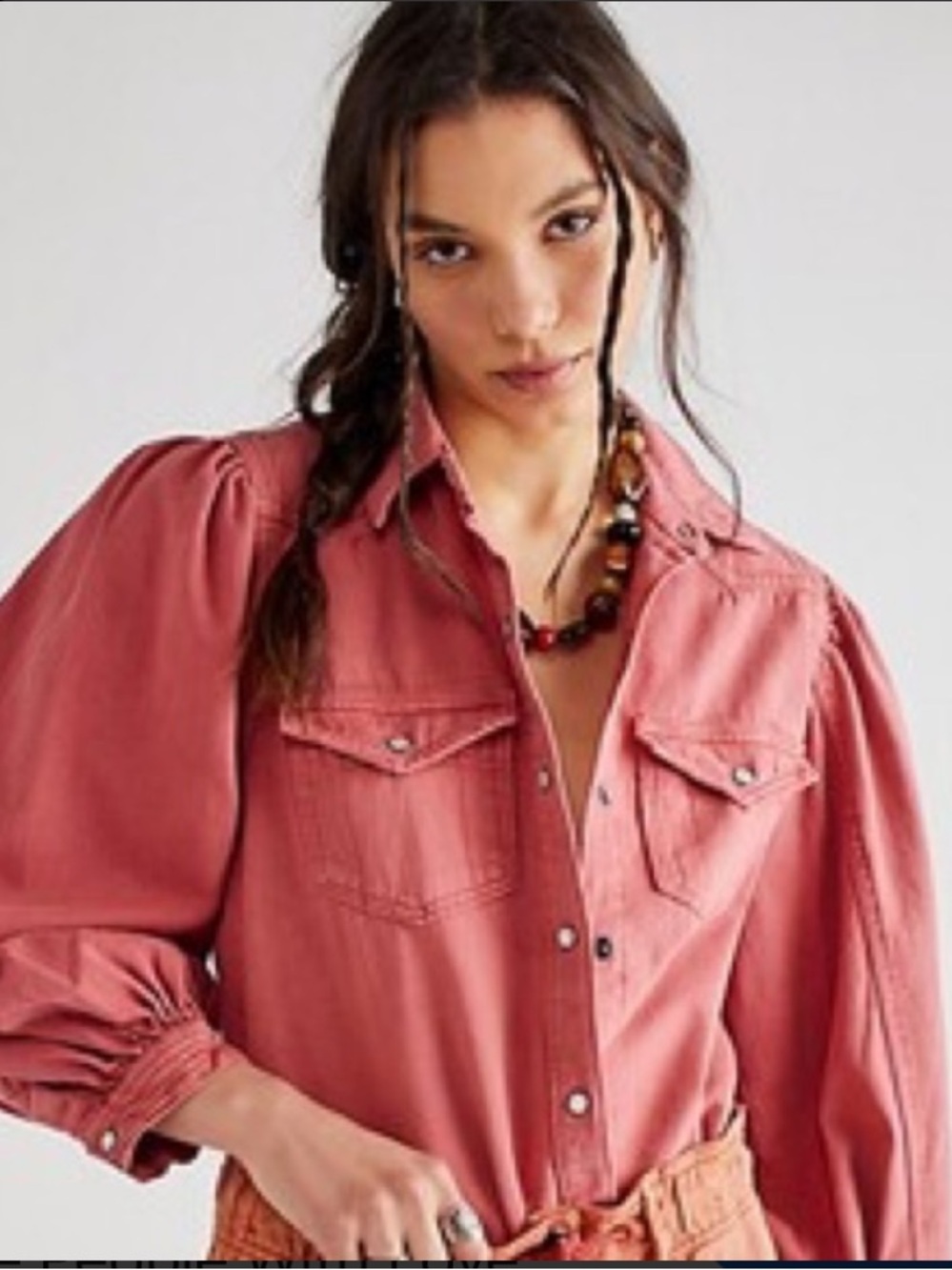 NWT Free People We The Free With Love Button Up Denim Shirt Size S